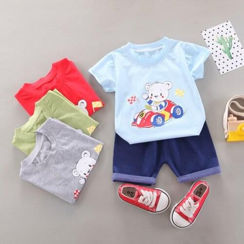 Childrens Clothing Set Cartoon T-Shirt + Shorts 2pcs Summer Kids Casual Outfit Boy Clothes 1-3 Years Old