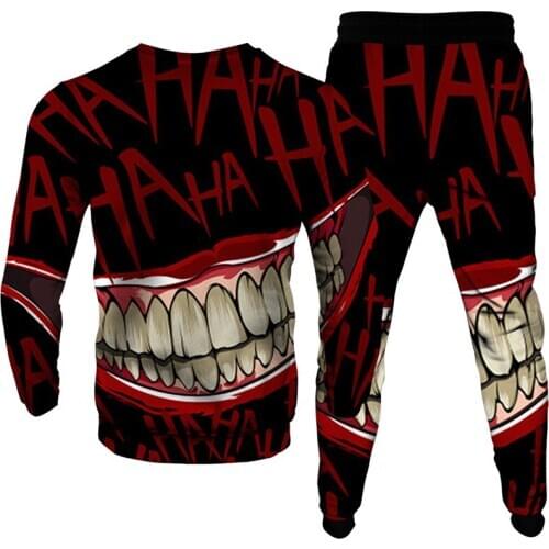 New 3D T-neck Sweatshirt set mouth pattern digital full print 2-piece set