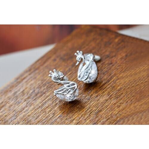 925 Sterling Silver Crown Swan Stud Earrings Womens Fashion Jewelry Lover