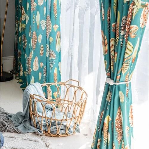 1PC Beautiful Printed Feather Blackout Curtain for Window Living Room Home Balcony Decorative Blinds Finished Drapes