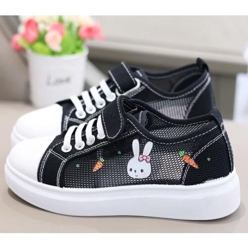Girls Sneakers Breathable Mesh Skateboarding Shoes Cute Cartoon White Rabbit Casual Canvas Shoes Kids Sports Shoe Size 30-44