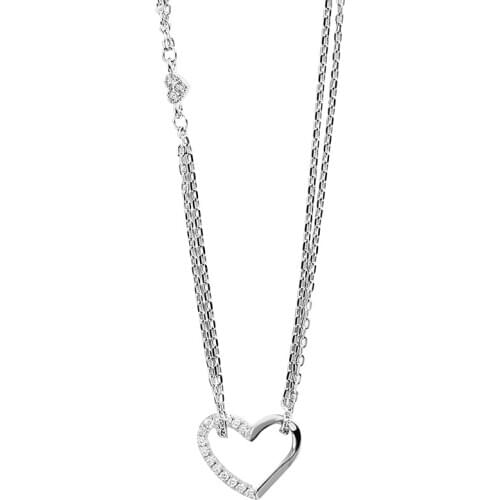 Trendy 925 sterling silver Necklace Double Layer Heart Chokers Necklaces For Women Wedding Jewelry Chain Collares Gift
