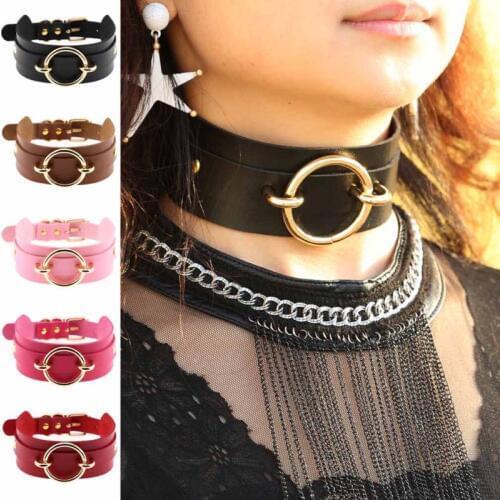 Fashion Punk Gothic Wide PU Leather O Buckle Collar Choker Necklace Women Necklace Collar Choker Necklace new Gift