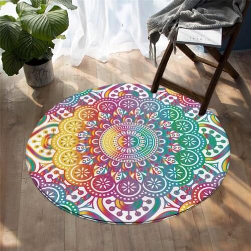 Fashion Mandala Round Carpet Kids Room Bohemian Feathers Area Rugs Mat Pink and Blue Tapete For Living Room Round Carpet-007