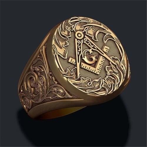 SECRET BOY Gold Masonic Ring Men Masonic Ring Punk AG Ring Fashion Jewelry Gift Factory Wholesale