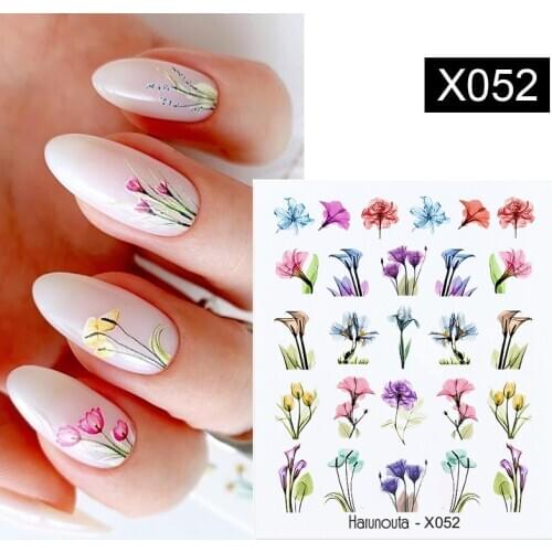 Harunouta Spring Flower Leaf Water Decals Love Heart Geometric Lines Nail Art Stickers DIY Slider Manicures Nail Art Decoration