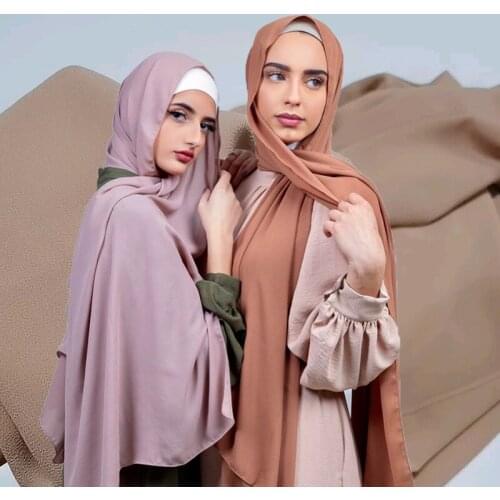 Muslim new Bubble Chiffon Hijab Scarf Women Solid Color Soft Long Shawls and Wraps Georgette Islamic Head Scarves Ladies Hijabs