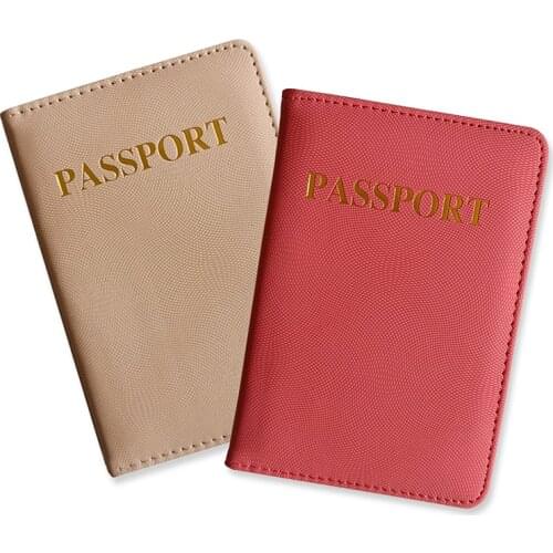 Simple Letters Solid Color Passport Holder Women Leather Passport Cover Men Travel Passport Wallet Credit Card ID Holders