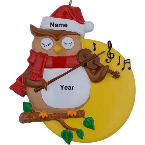 Resin Glossy Violin Owl Personalized Christmas Ornaments Used For Holiday Keepsake Gifts and Home Decor