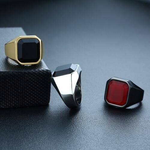 Simple Deasign Minimalist Single Product Men Rings High Quality Synthetic Glass Stone Stainless Steel Jewelry