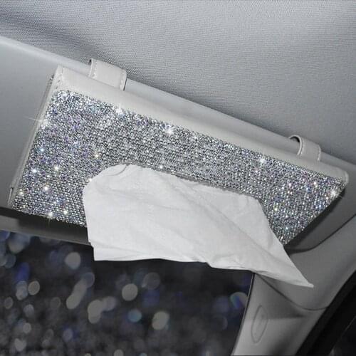 Crystal Car Tissue Box Towel Sets Auto Sun Visor Tissue Box Holder Auto Interior Storage Decoration For Car Accessories