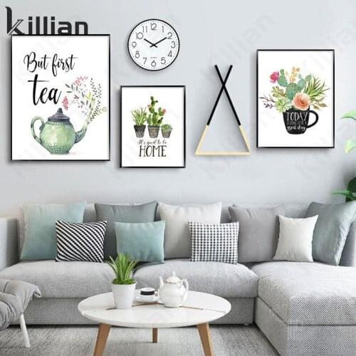 Fresh Painting Teapot First Cup Tea Flower Room Today Canvas Painting Print Poster Nature Landscape Photo Bedroom Shop Art Decor