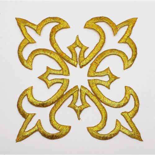 YACKALASI 5 Pieces/Lot Gold Cosplay Applique Iron-on Flower Patches Golden Metallic Embroidered Venise Trim 14.8*14.8cm