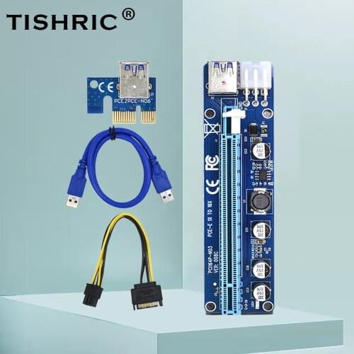 TISHRIC 10PCS Newest PCI 008C Riser Card 60CM USB3.0 Graphics Extension Cable PCIE PCI-E 1X To 16X Extender For GPU Miner Mining
