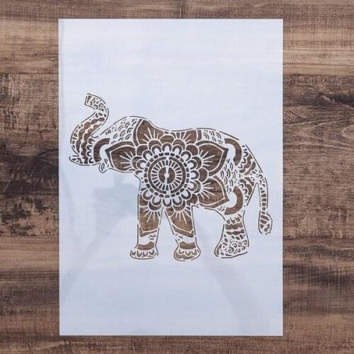 A4 A3 A2 Size DIY Craft Elephant Mandala Stencil for Wall Painting Scrapbooking Stamping Stamp Album DecorEmbossing Paper Card