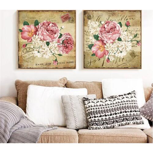 Vintage Flower Stamp Home Decor Nordic Canvas Poster Wall Art Print Living Room Bedroom Picture Retro Rose American Oil Painting
