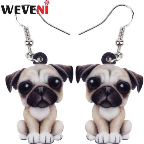 WEVENI Drop Acrylic Cartoon French Bull Pug Dog Big Long Dangle Earrings Fashion Animal Jewelry For Girls Women Lady Accessories