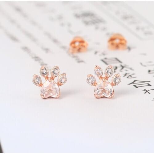 LAMOON Cat Paw 925 Sterling Silver Stud Earrings For Women Natural Rose Quartz 18K Rose Gold Plated Fine Jewelry EI040-3