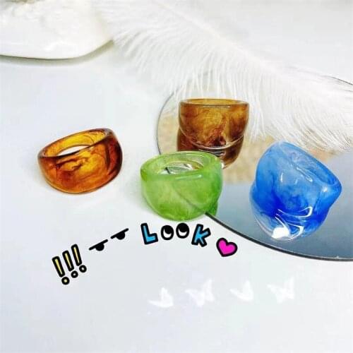 2021 Trendy Rendering Blue Acrylic Resin Ring For Women Girl Jewelry Punk Boho Geometric Design Party Finger Accessory Wholesale