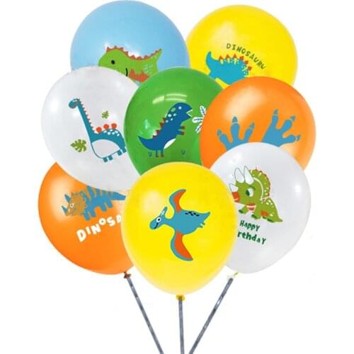10pcs 12inch Cartoon Jurassic World Dinosaur Balloon Safari Tyrannosaurus Rex Pterosaur Triceratops Balon Boy Happy Birthday Dec