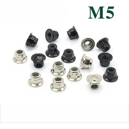 10PCS M5 Right/Left Thread Hex Serrated Flange Nuts Ni-Plated/Black Zinc Plated For Brushless Motor/Unmanned Aerial Vehicle DIY