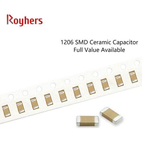 100Pcs 1206 SMD Set of Capacitors 3216 200pF-47uF 5% 10% 200pF 1.2nF 10uF 50V 391K 153K 105K MLCC DIY Kit Full Value Available