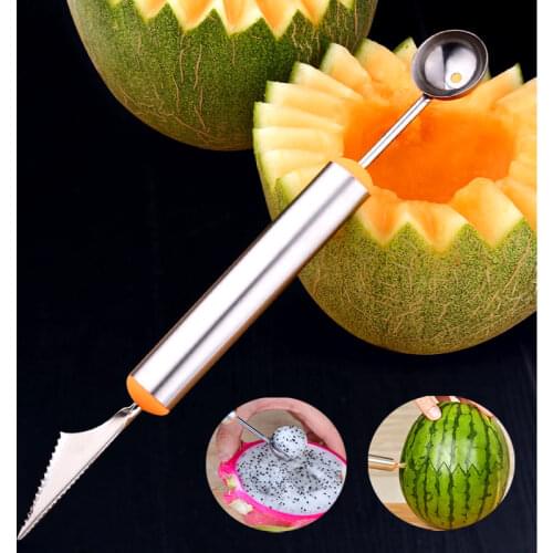 2 in 1 Dual-head Fruit Ball Carving Knife Kiwi Fruit Waterlemon Scoop Melon Digger Jar Mashed Potato Baller Ice Cream Spoon