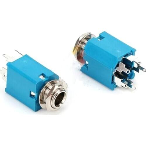 20PCS/Lot 6.35mm 6.35 Stereo Audio Microphone Female Jack/Socket Connector 5P/5PIN Blue