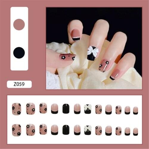 24pcs Flower Print Wear Long Paragraph Fashion Manicure Patch False Nails Save Time Wearable Nail Patch SK88