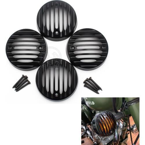 4PCS Turn Signal Light Protector Indicator Grill Cover for Royal Enfield Classic 500 Black