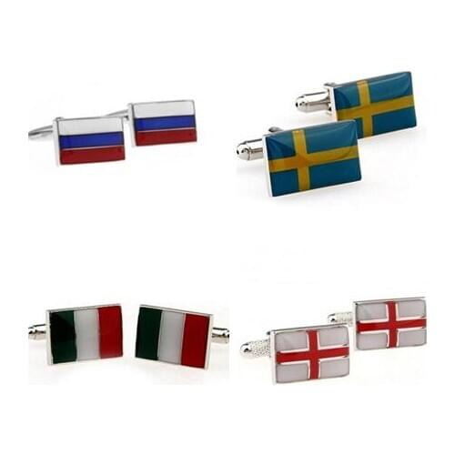 50pairs/lot CUSTOMIZE National Flag Cufflinks Copper Enamel England Russian Italian Swedish Flag Cufflink Wholesale