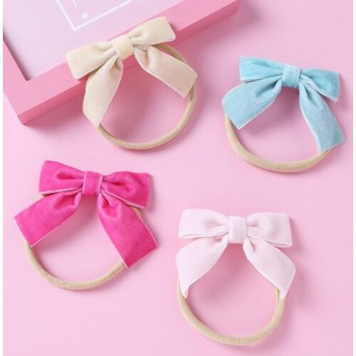 50 Pcs/Lot,8 cm New Smooth Velvet Handtied Bows With Thin Nylon Headband Or Clips For Girls Kids Velvet Turban Hair Accessories