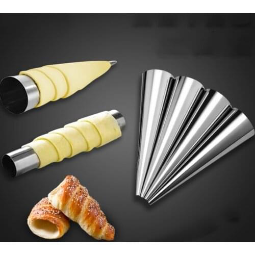 6pcs Kitchen Stainless Steel Baking Cones Horn Pastry Roll Cake Mold Spiral Baked Croissants Tubes Cookie Dessert Tool