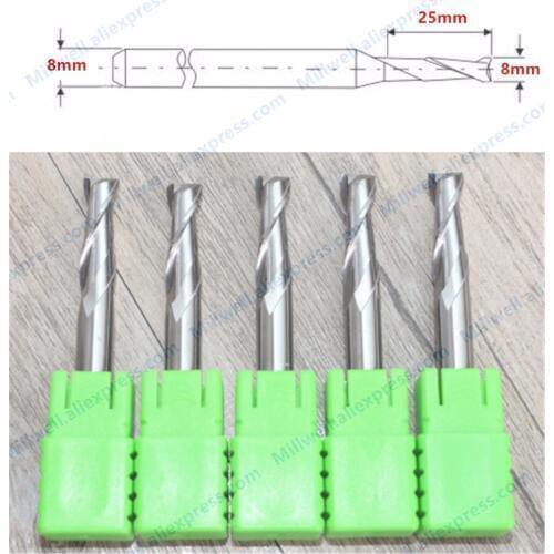 8mm*25mm-5pcs,Free shipping 2 flutes spiral end mill,woodworking router bit,mdf wood tool,CNC solid carbide milling cutter