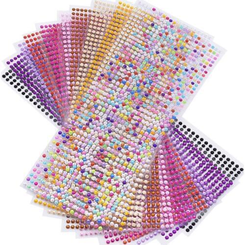 900pcs 4mm Acrylic Crystal Stickers Self Adhesive Rhinestone Diamond Sticker Phone Car Decor DIY Crafts Decals Childrens Toys