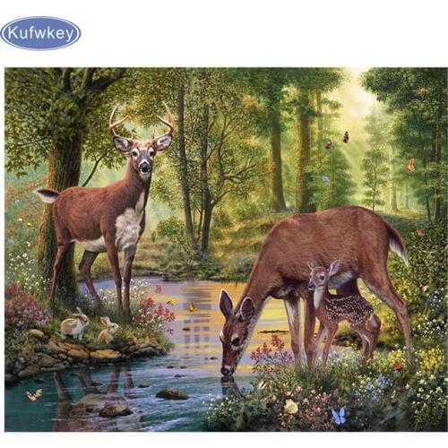 Diamond Embroidery 5D DIY Diamond Painting Landscape Forest Deer Diamond Painting Cross Stitch Rhinestone Mosaic
