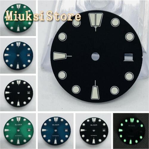Bliger 1pcs 28.5mm black/blue/green/ sterile dial for ETA 2836/2824，Mingzhu DG2813/3804,Miyota 82 series movement