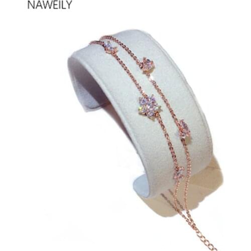 NAWEILY Double Layer Flower Crystal Bracelets Women 2020 New Fashion Jewelry Gold Silver Color Chains Charm Bracelet & Bangles