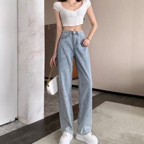 Ladies 5XL Autumn New Oversize Paint Splashed High Waist Wide Leg Pants Classic Fashion Design Niche Personality Women Trousers
