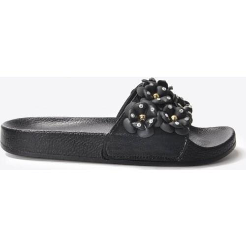 Black Elegant Floral Pattern Lady Slipper