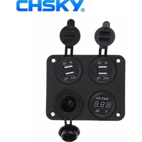 CHSKY Waterproof Dual USB 5V 3.1A Motorcycle Car Charger Power Adapter Socket& 6V-30V Voltmeter Display & Car Cigarette Lighter