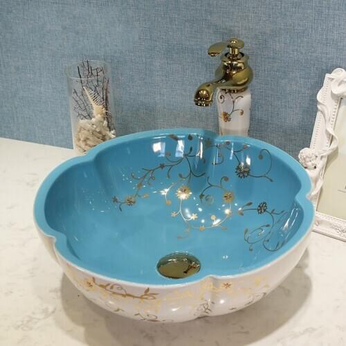 Flower Shape China Artistic Handmade ceramic sink wash basin Ceramic Counter Top Wash Basin Bathroom Sinks washbasin