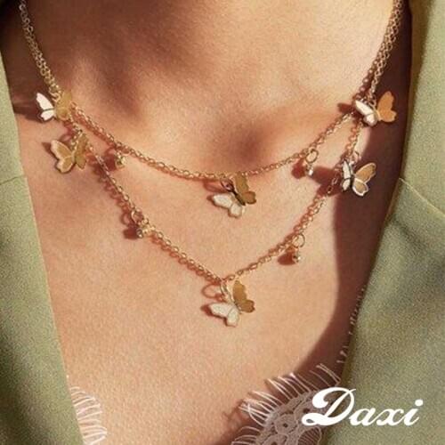 DAXI Gold Chain Butterfly Multi-schicht Necklace Pendant Necklaces For Women Chains Butterfly Jewelry Boho Layered Necklace