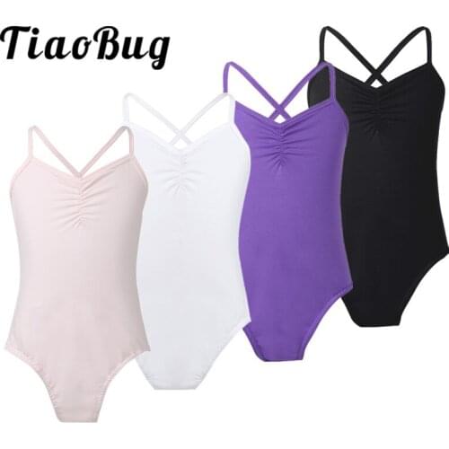 Kids Girls Spaghetti Strap Criss Cross Ballet Dancer Leotard Dress Bodysuit Jumpsuit