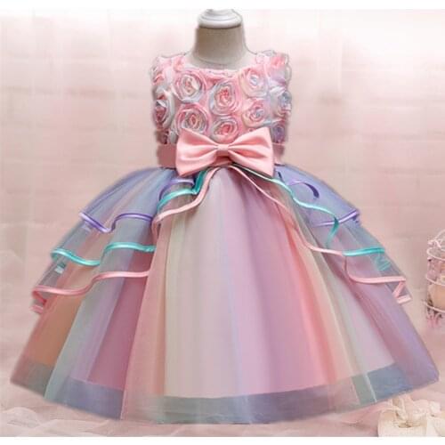 Wedding Dresses For Girls Kids Flower Tulle Elegant Party Princess Dress Children Birthday Rainbow Pageant Formal Tutu Vestidos