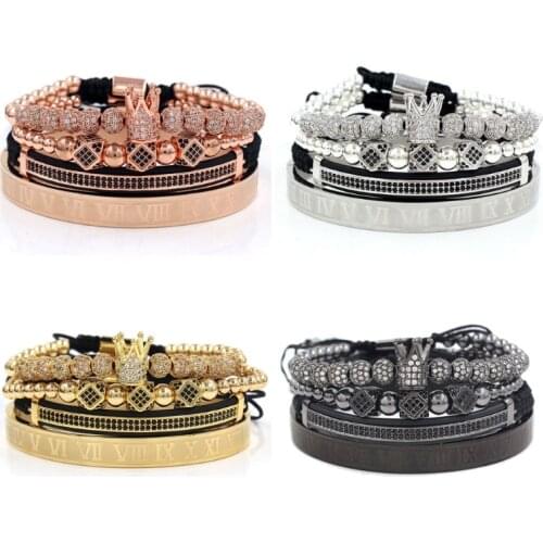 Imperial Crown King Bracelet Luxury Charm Roman Numeral Bracelet Pave CZ Zircon Bracelet Bangle For Men Women Jewelry