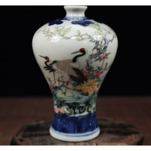 Exquisite Chinese Collectible Small Auspicious Porcelain Vase Painted with Cranes and Flowers