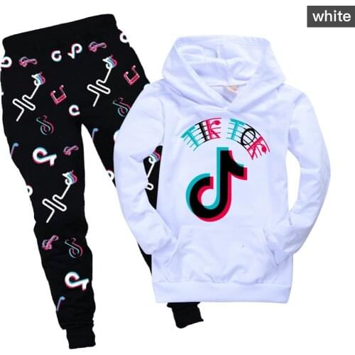 TIK TOK Girls and Boys Spring Autumn Cartoon Clothes Sets Kids Hoodies + Elastic Pants 2PCs Outfits Teenager Clothes