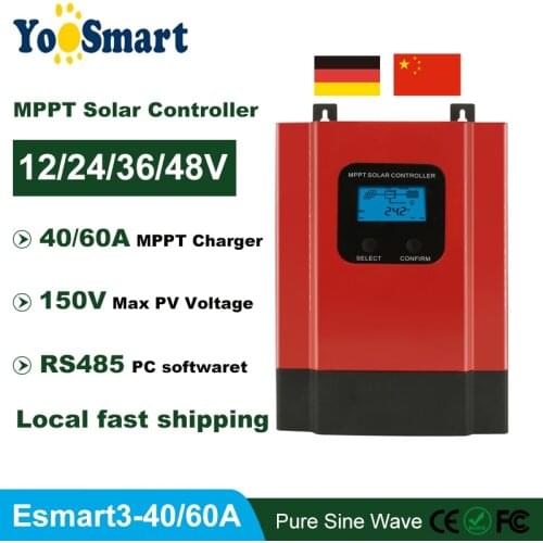 ESmart3 MPPT 40A 60A Solar Charge Controller 12V/24V/36/48V Auto LCD Display Max 150V Solar Panel Input High Efficiency Charging
