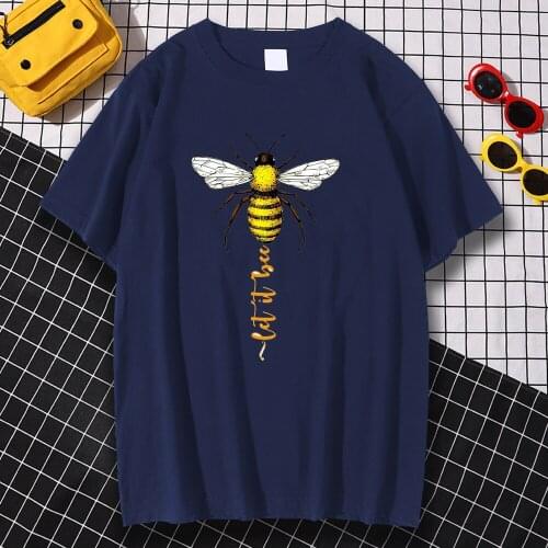 Let It Bee Cartoon Funny Print Tshirt Men Harajuku Loose T-Shirts Fashion Sweat Tee Clothes New Summer O-Neck Male Tops O-Neck